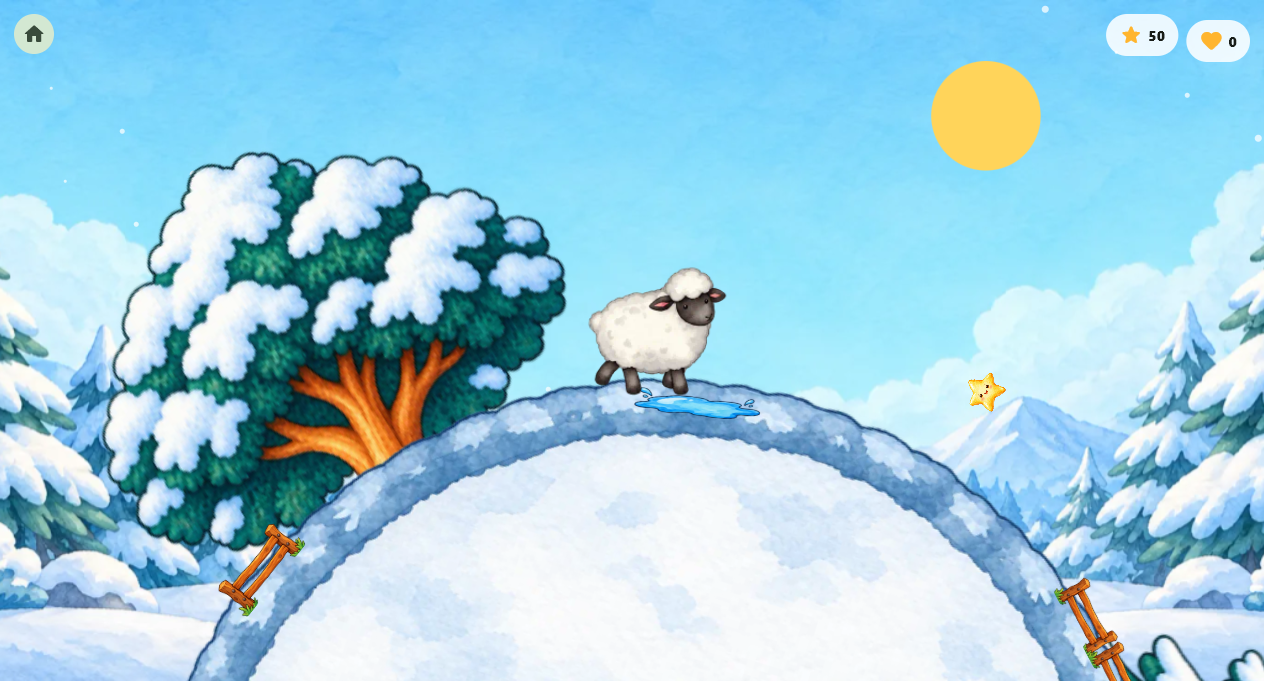 A sheep running around Free Sheepping's new painted snowy world