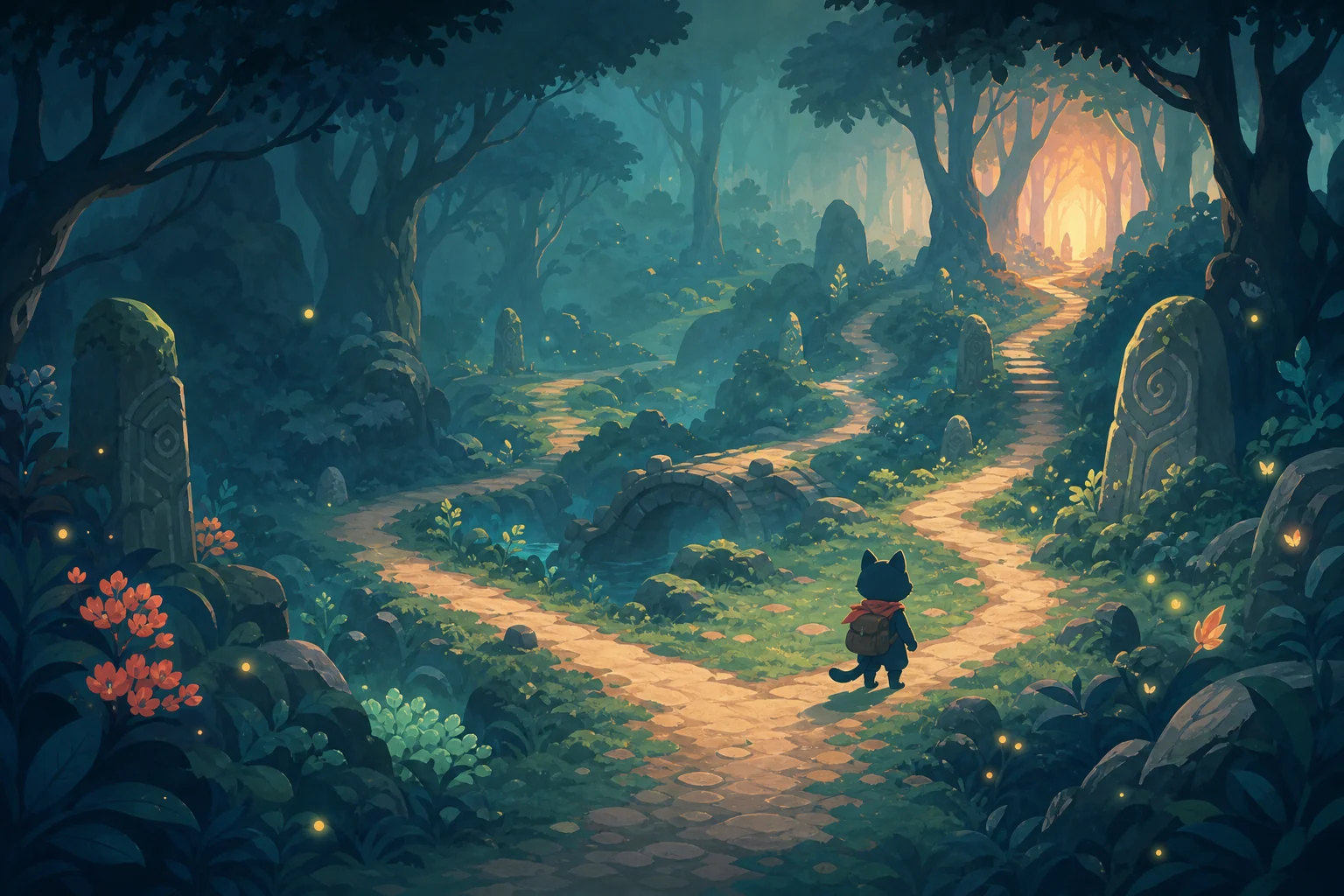A winding path through an enchanted forest