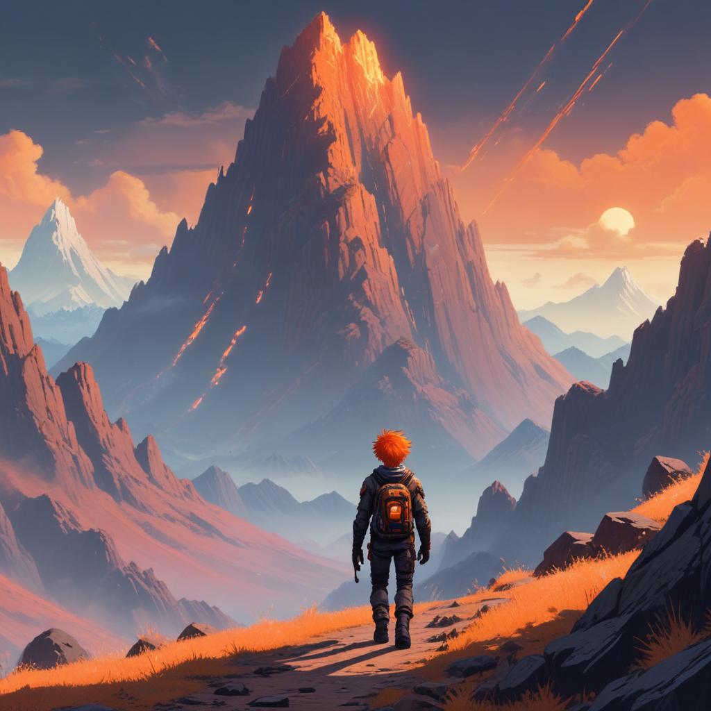 Sylas walking toward a distant mountain