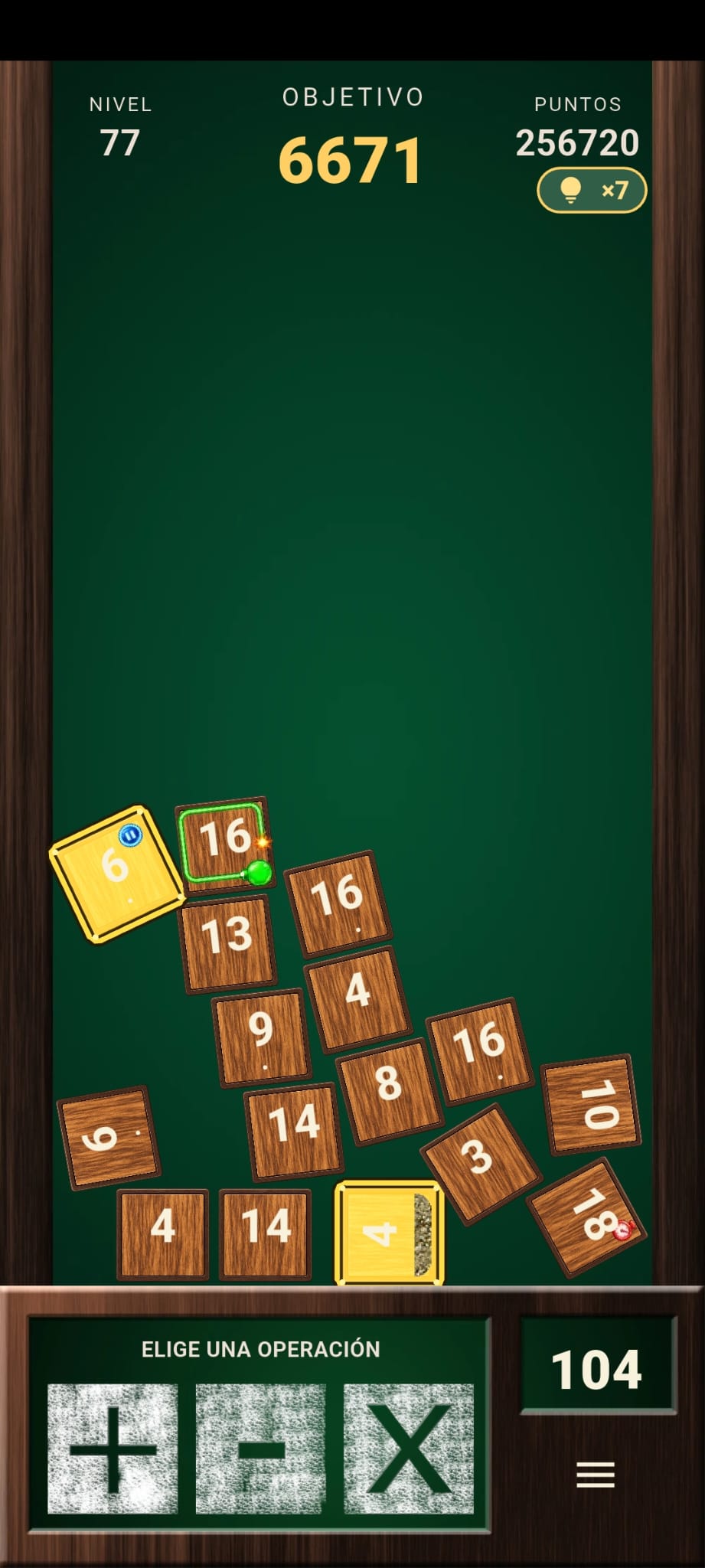 A late-game Numberlord board with special number tiles