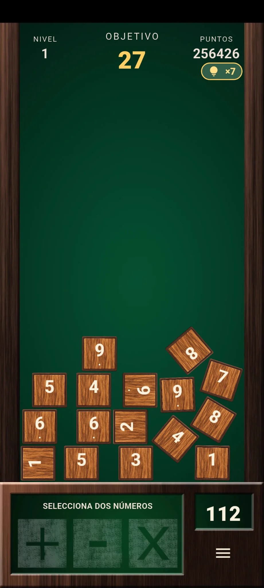 An early Numberlord puzzle with wooden number tiles