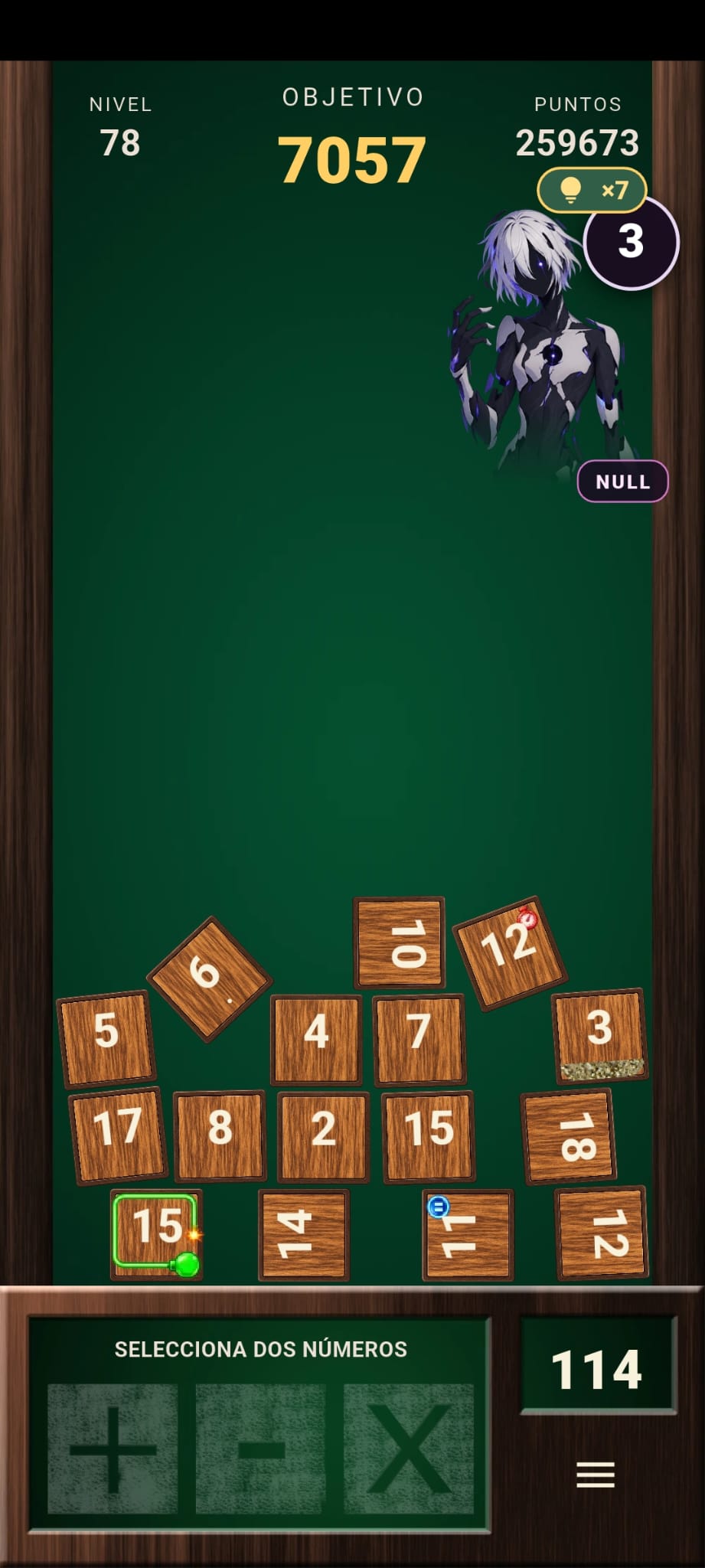 A Numberlord challenge against the character Null