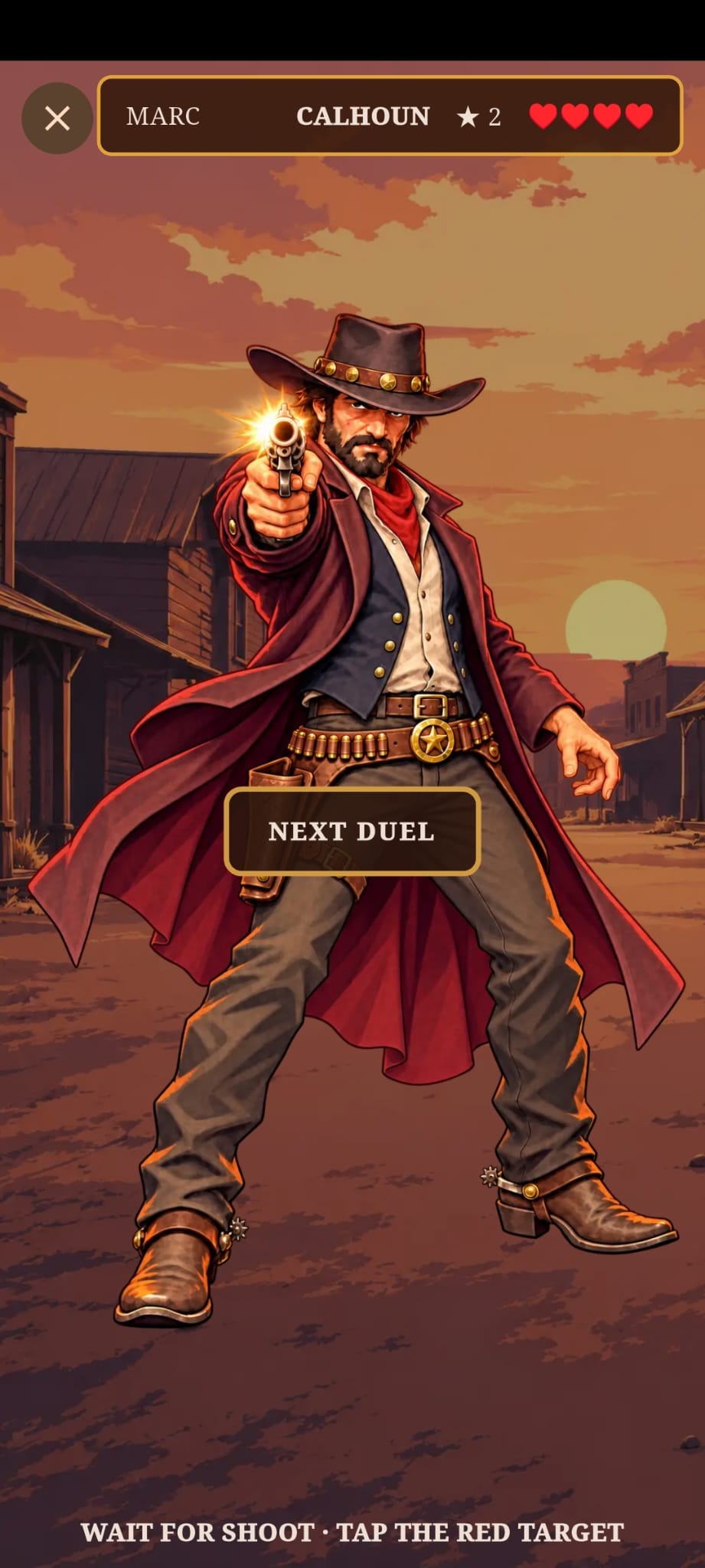 Un pistolero victorioso después de un duelo en The Duel