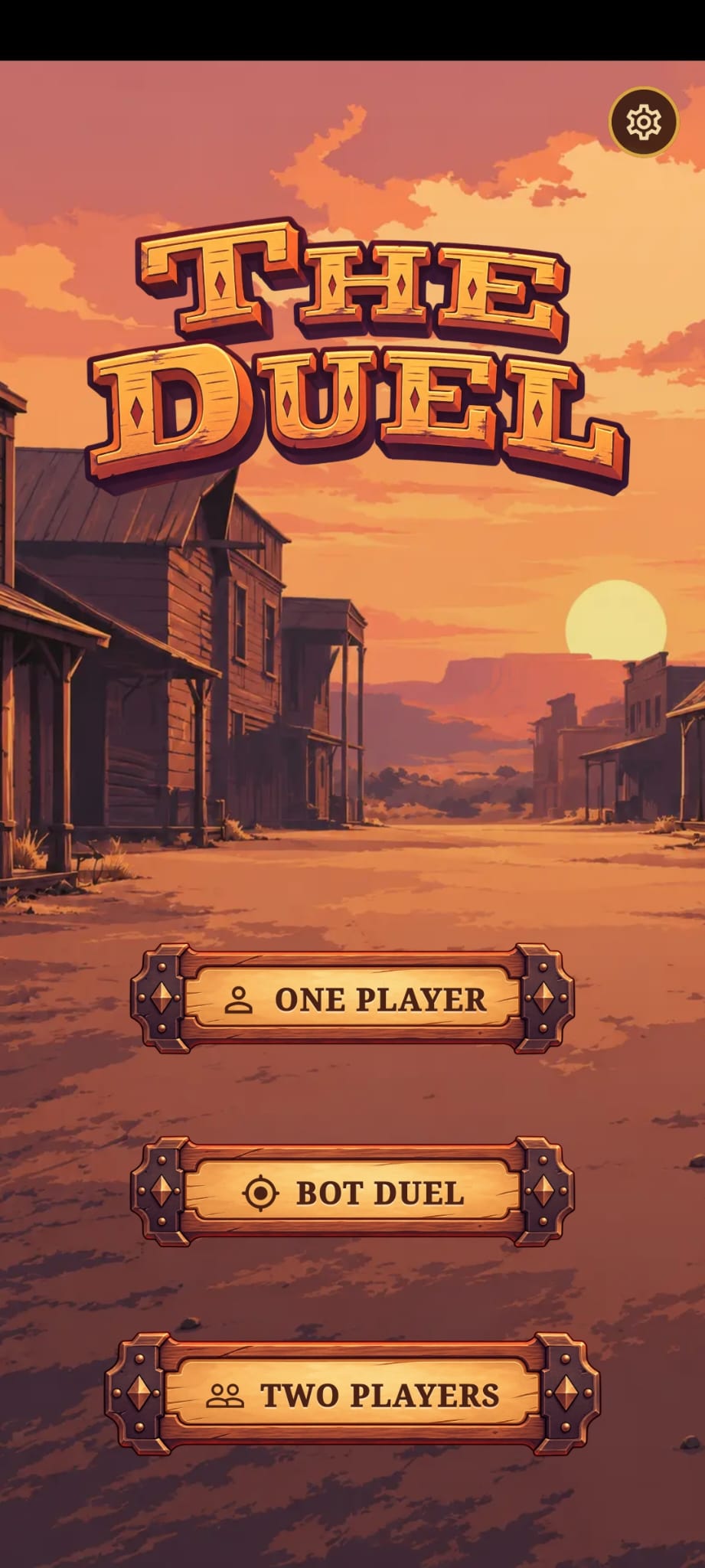 Menú principal de The Duel con modos individual, duelo contra bot y dos jugadores