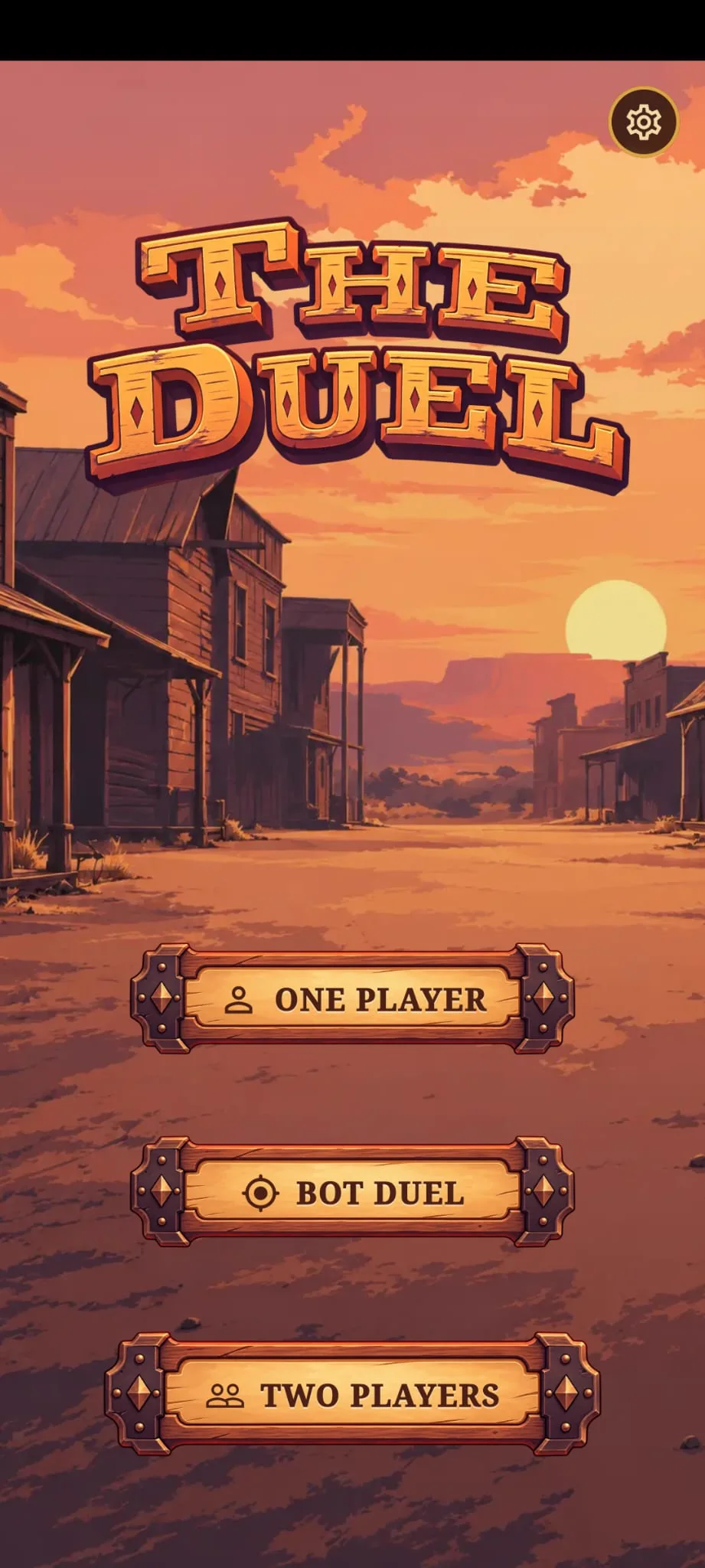 The Duel main menu with one-player, bot duel and two-player modes
